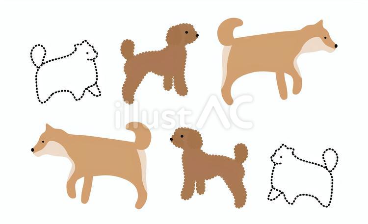 犬たち 柴犬,トイプードル,ポメラニアンのイラスト素材