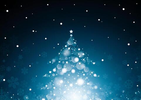 幻想的な青色の光のクリスマスツリー クリスマス,ツリー,光,玉ボケ,パーティクル,冬,雪,結晶,星,青色のイラスト素材