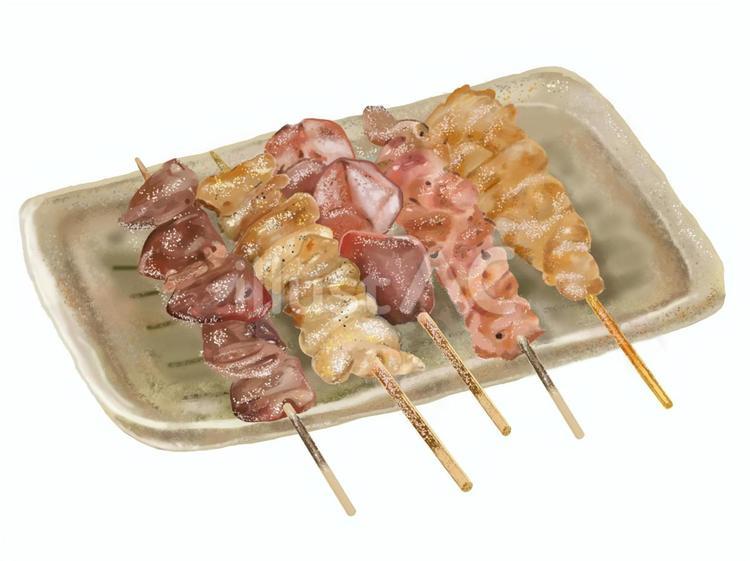 焼き鳥5本（A2） 焼き鳥,鶏肉,和食のイラスト素材