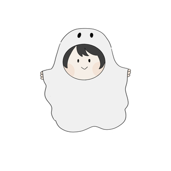 手描き風　お化けの被り物を着た子ども 手描き,お化け,被り物,子ども,コスプレ,仮装,ハロウィン,かわいい,人物,ポップのイラスト素材