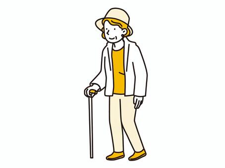 杖を使って歩くおしゃれなシニア女性 シニア,女性,杖,ステッキ,つく,歩く,笑顔,お年寄り,老人,高齢者のイラスト素材