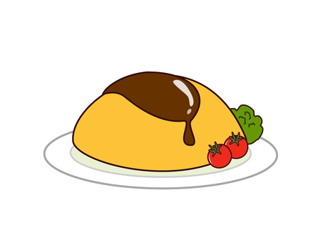 デミグラスソースのオムライス オムライス,オムレツ,卵,料理,トマト,食べ物,洋食,黄色,挿絵,カットイラストのイラスト素材