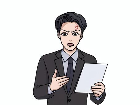 怒りながら資料の説明をするスーツ男性 怒る,苛立ち,資料,説明,スーツ,男性,ビジネス,激怒,クレーム,対応のイラスト素材
