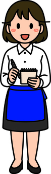 紺の接客スタッフの女性です。 ホール,スタッフ,シンプル,サービス,飲食店,レストラン,カフェ,ファミレス,接客,バイトのイラスト素材