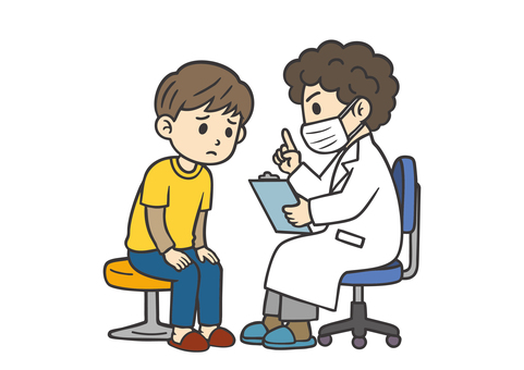 男性医師と男性患者-1-問診 医者,医師,ドクター,先生,白衣,患者,問診,お医者さん,研究員,病院のイラスト素材