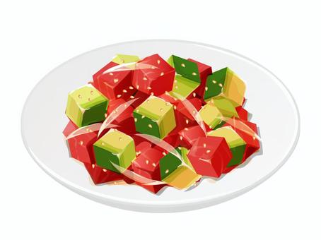 マグロのポキ ポキ,マグロ,ハワイ料理,料理,食べ物,玉ねぎ,ゴマ,皿のイラスト素材