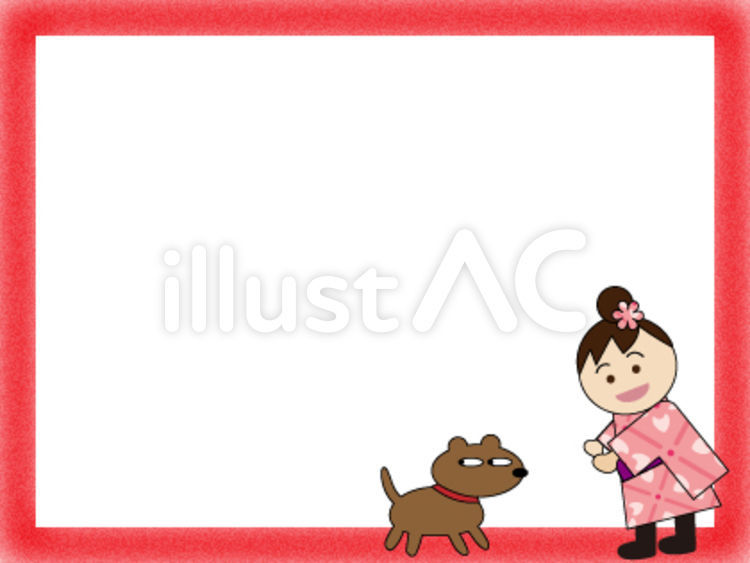 おんなのことおもしろ犬のお正月 おんなのこ,犬,正月のイラスト素材