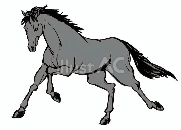 手描き　馬のカットイラスト(薄グレー) 馬,干支,十二支のイラスト素材