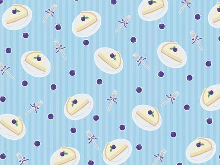 チーズケーキ（青）背景 チーズケーキ,ケーキ,洋菓子,デザート,スイーツ,ブルーベリー,果実,木の実,フォーク,リボンのイラスト素材