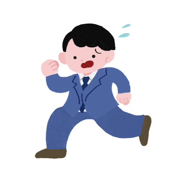 スーツを着た男性が焦って走るイラスト 男性,人物,走る,焦る,仕事,出勤,手描き,カラー,挿絵,イラストのイラスト素材