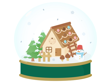 ヘクセンハウスのスノードーム　緑 スノードーム,クリスマス,冬,飾り,ヘクセンハウス,ツリー,雪だるま,雪,キラキラ,置き物のイラスト素材