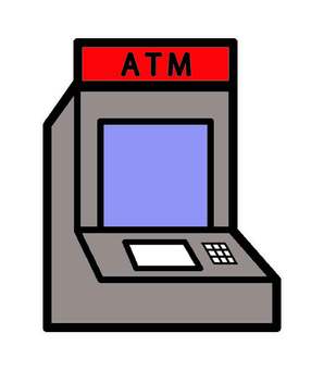 ATMアイコン atm,銀行,コンビニ,貯金,貯蓄,お金,現金,振込,引き落とし,操作のイラスト素材