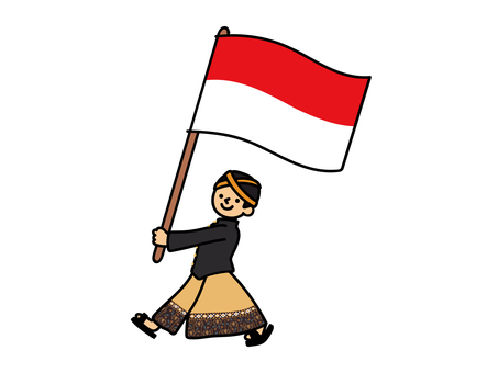 インドネシアの国旗を持つ人 インドネシア,国旗,男性,人,民族衣装,アジア,東南のイラスト素材