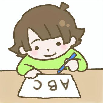 ペンで紙にアルファベットを書く子ども こども,子ども,書く,紙,文字,アルファベット,英語,楽しい,勉強,学習のイラスト素材