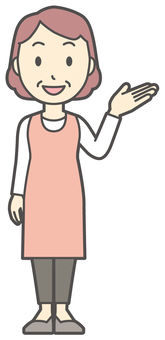  エプロンおばちゃん-026-全身 案内,笑顔,おばちゃん,エプロン,お母さん,ママ,中年,おばさん,主婦,人物のイラスト素材