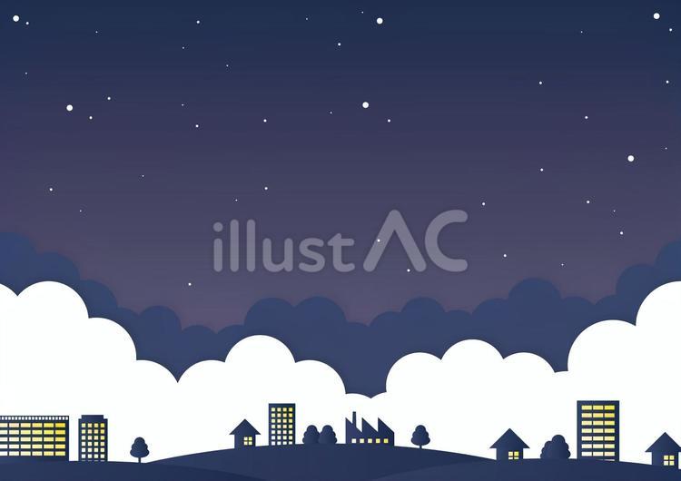 夜の街と夜空の背景素材 街,家,ビルのイラスト素材