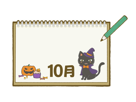 スケッチブックに10月とハロウィン 10月,ハロウィン,スケッチブック,猫,黒猫,仮装,衣装,ジャックオーランタン,南瓜,スイーツのイラスト素材