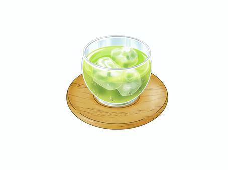 コースターに乗せた冷たい緑茶 緑茶,夏,冷たい,飲み物,お茶,氷,コップ,ガラス,コースター,水滴のイラスト素材