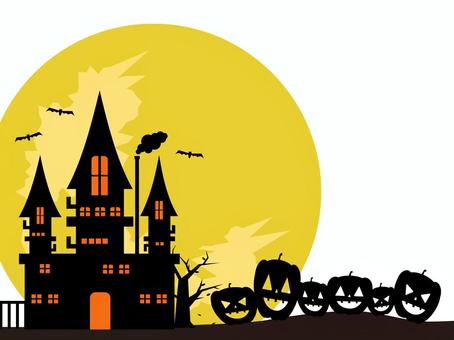 ハロウィン　城とかぼちゃのフレーム背景1 ハロウィン,カボチャ,お化け屋敷,フレーム,秋,10月,イベント,トリックオアトリート,見出し,タイトルのイラスト素材
