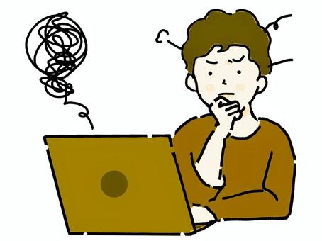 パソコン作業に苦戦する若い男性茶色① パソコン作業に苦戦する若い男性茶色① パソコン,苦戦,悩む,仕事,働く,会社員,サラリーマン,ビジネスマン,ビジネス,悩みのイラスト素材