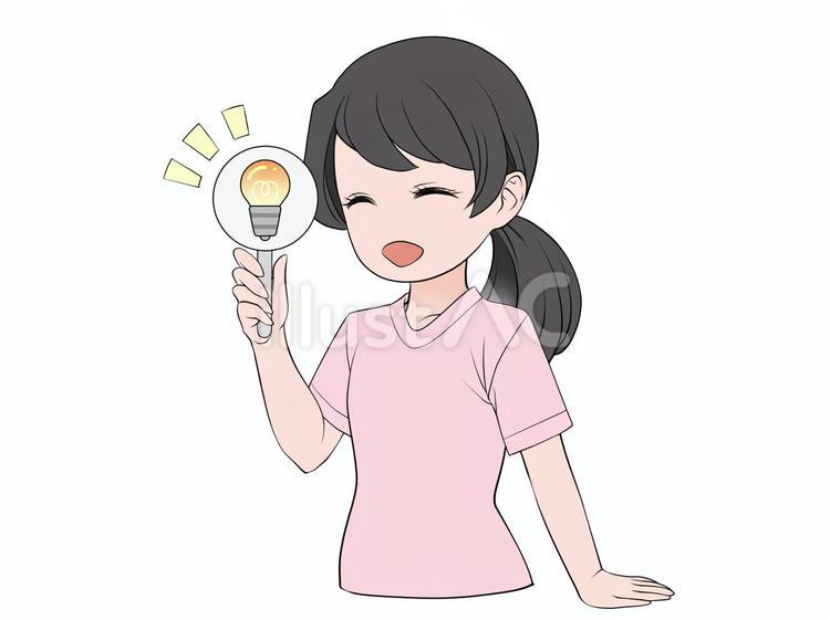 電球マークのプラカードを持つ笑顔の女性 女性,女の子,笑顔のイラスト素材