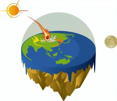 フラットアースに衝突する隕石 フラットアース,地球,地球平面説,隕石,流星,太陽,月のイラスト素材