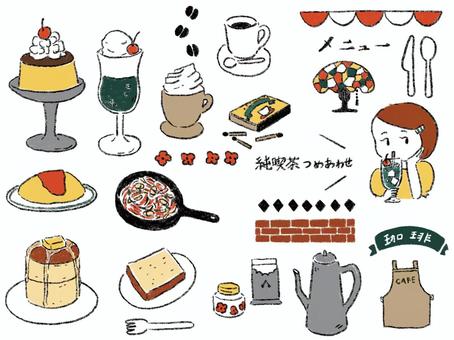 Set of pure cafe illustration pencil handwritten color, JPG and PNG Set of pure cafe illustration pencil handwritten color, tèh murni, kopi, a warung kopi, JPG and PNG