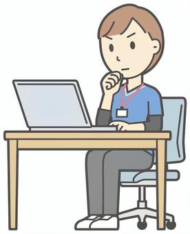  訪問看護師女性-388-全身 パソコン,訪問看護師,看護師,女性,医療,病院,介護,ナース,在宅看護,クリニックのイラスト素材