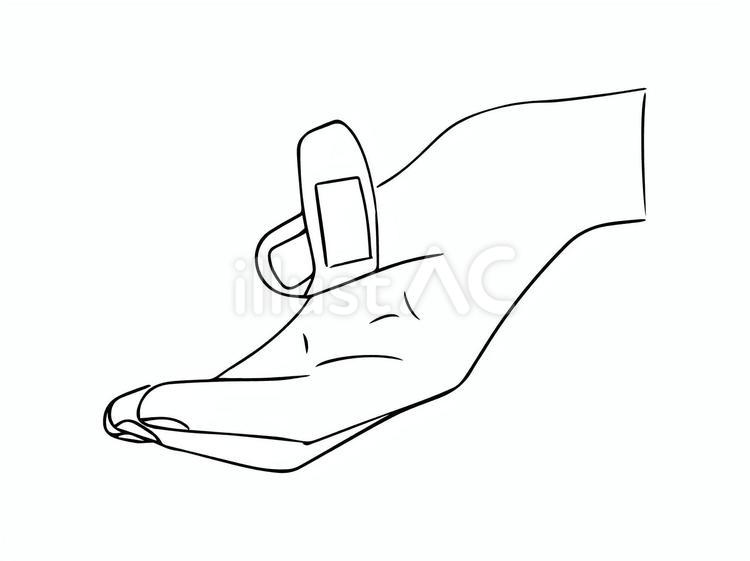 モノクロの絆創膏を貼る手元 絆創膏,カットバン,手当のイラスト素材