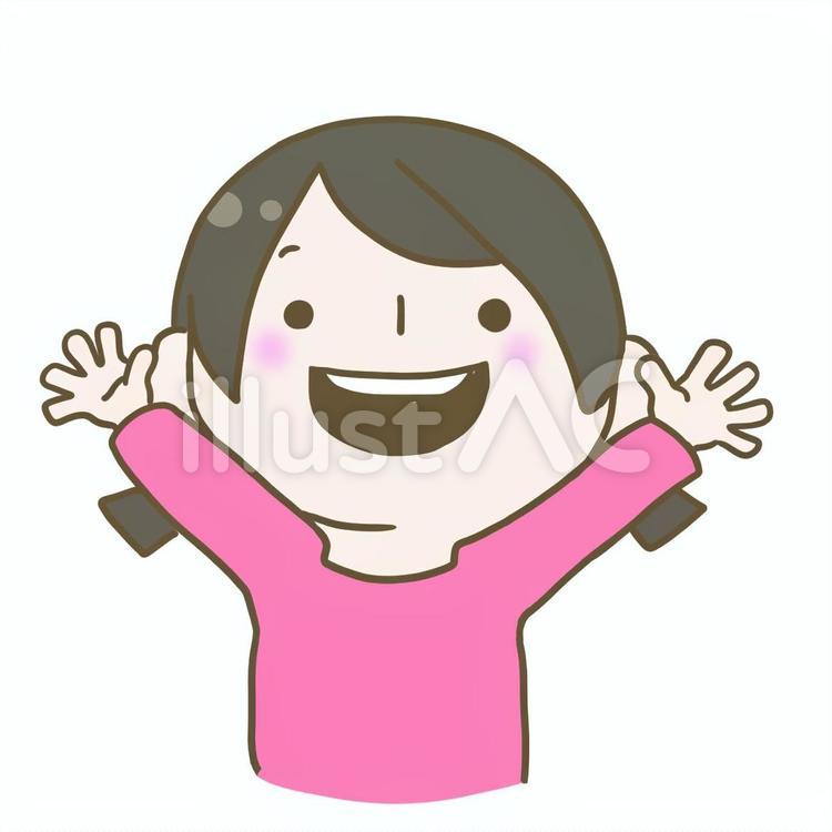 両手を上にあげるこども 子ども,こども,女の子のイラスト素材