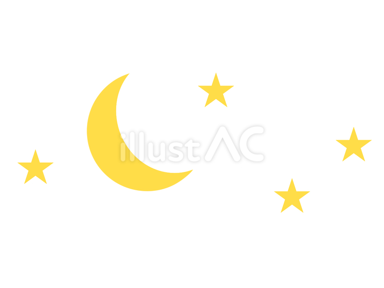 月と星4つが浮かぶ夜空のイラスト（黄） 月,月夜,お月様のイラスト素材
