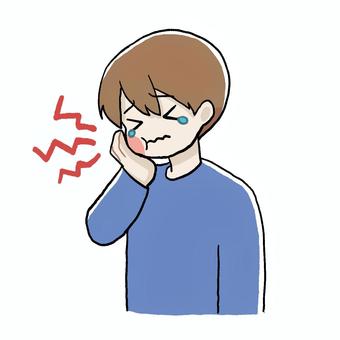 虫歯が痛い男の子 人物,男の子,バストアップ,茶髪,虫歯,頬,腫れ,赤み,エフェクト,ズキズキのイラスト素材