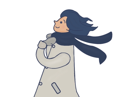 風になびくコートの女性上半身2 女性,コート,髪の毛,風,秋,冬,ファッション,マフラー,手袋,グレーのイラスト素材