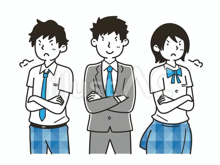 意気込んで腕組をする先生と生徒 腕組,学生,高校生のイラスト素材