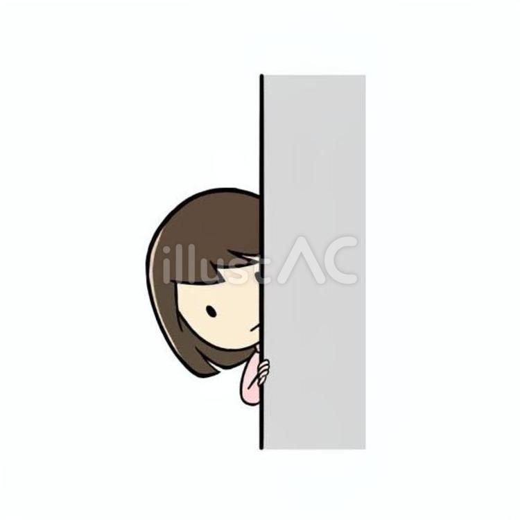 壁からそっとのぞき見する小学生女児 のぞき見,チラ見,壁のイラスト素材