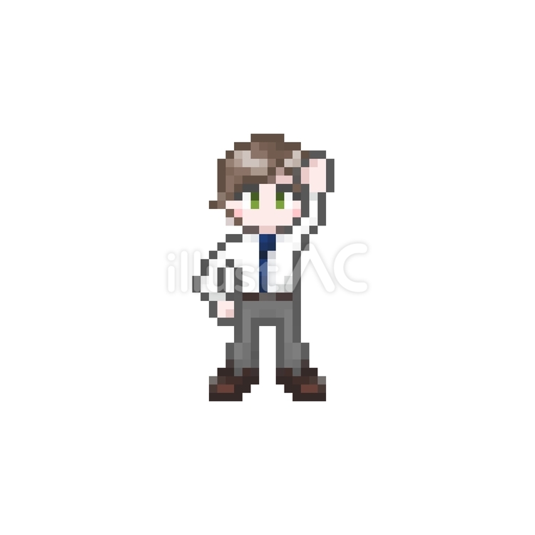 ドット絵のやる気な男性会社員クールビズ ドット絵,ピクセル,手のイラスト素材