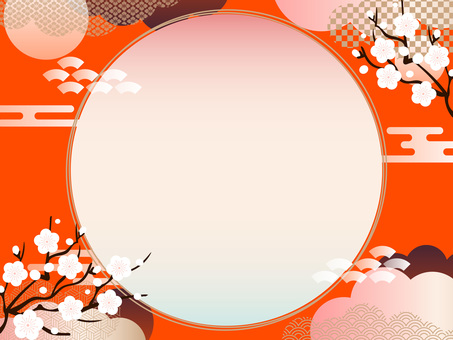 お正月の梅と吉祥文様のおめでたい背景素材 お正月,背景,壁紙,フレーム,枠,梅の花,和柄,和風,年賀状,あしらいのイラスト素材