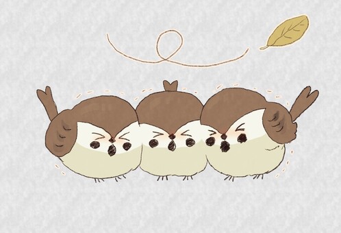 寒がるスズメ三羽 スズメ,鳥,デフォルメ,可愛い,おしくらまんじゅう,寒いのイラスト素材