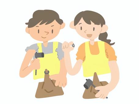 ペアリング作りをするカップル ペアリング作りをするカップル ペアリング,指輪,手作り,ハンドメイド,ものづくり,カップル,夫婦,男女のイラスト素材