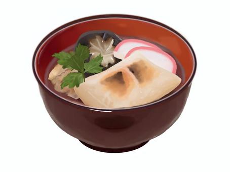 お雑煮263 お雑煮,雑煮,餅,お餅,正月,食べ物,醤油,かまぼこ,椎茸,人参のイラスト素材