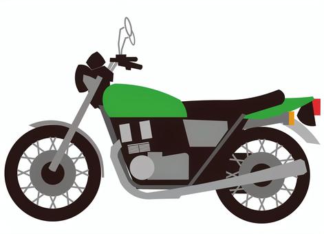 横から見たバイクのイラスト 手描き,手書き,バイク,二輪,免許,安全,交通,緑,マフラー,車輪のイラスト素材