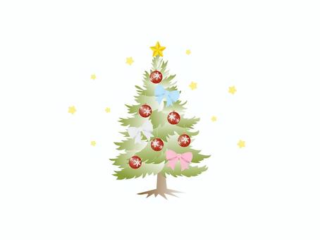 クリスマスツリー_リボン_3 クリスマスツリー,クリスマス,きれい,植物,星,冬,飾り,ハッピーホリデー,ハッピーホリデーズ,メリークリスマスのイラスト素材
