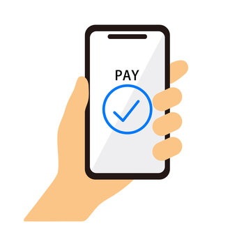 支払い完了の画面のスマホを持つ手 スマホ,手,アイコン,シンプル,デバイス,決済,タッチレス,キャッシュレスのイラスト素材