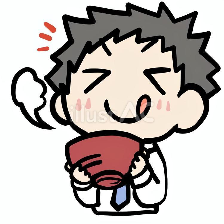 汁物をおいしく食べる男性 男性,汁物,おいしいのイラスト素材