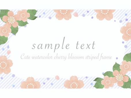 水彩風桜のストライプフレーム(文字あり) 水彩風桜のストライプフレーム(文字あり) フレーム,花,お花,葉っぱ,葉,植物,イラスト,デザイン,枠,飾り枠のイラスト素材