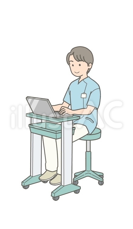 看護師　男性　パソコン　記録 看護師,ナース,笑顔のイラスト素材