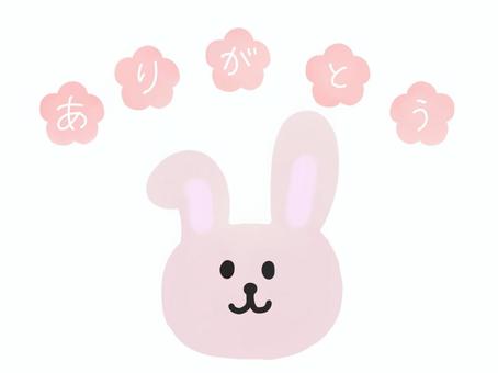 ゆるいイラスト：うさぎとありがとうの文字 ありがとう,手描き,文字,うさぎ,感謝,お礼,見出し,文字入り,手書き,御礼のイラスト素材