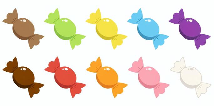 シンプルな飴玉キャンディー10種　線なし 飴,キャンディー,飴玉,アメちゃん,包み紙,包装,お菓子,おやつ,食べ物,10種類のイラスト素材