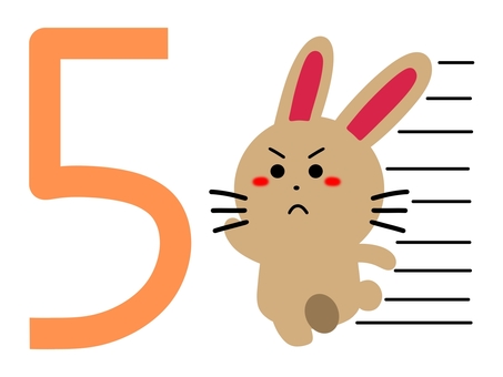 Illustration of the number 5 and a rabbit, , JPG and PNG