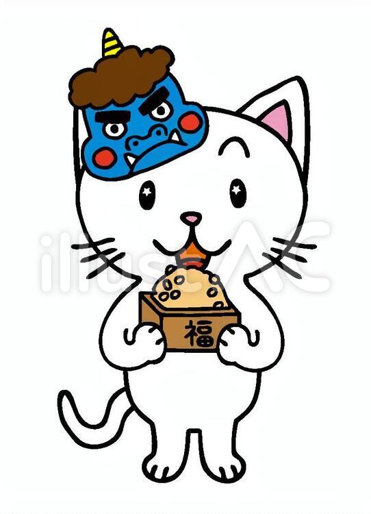 シロネコくん-節分 猫,白猫,節分のイラスト素材